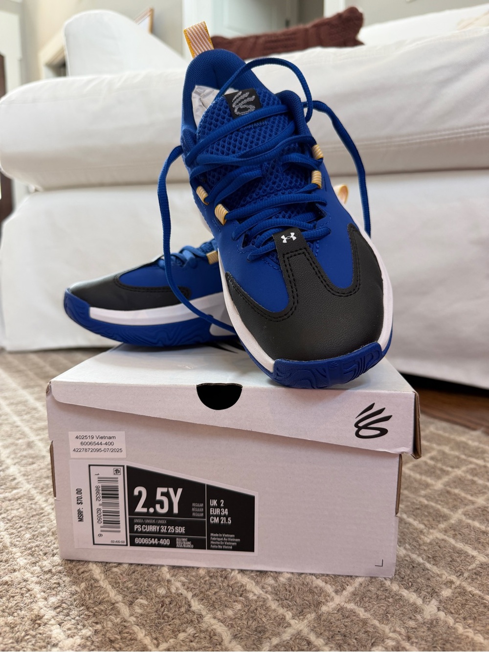 Under Armour Kids Royal Blue and Black Basketball Sneakers